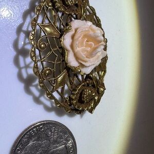 Gold-tone and Cream Victorian Filigree Brooch